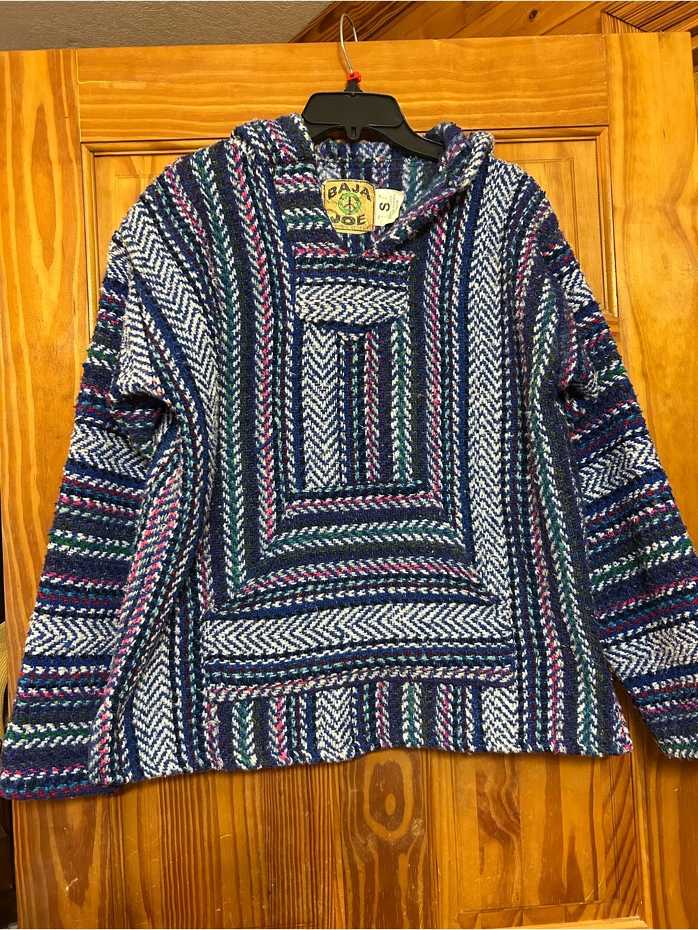 Baja Joe Navy & White Striped Hooded Sweater size small. Unisex